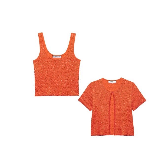 Cross-Border Women's Clothing Wholesale European and American Style Versatile Sequined Short-Sleeved Tops Suspender Knitted Suit 9598093 Cross-Border Women's Clothing Wholesale European and American Style Versatile Sequined Short-Sleeved Tops Suspender Knitted Suit 9598093