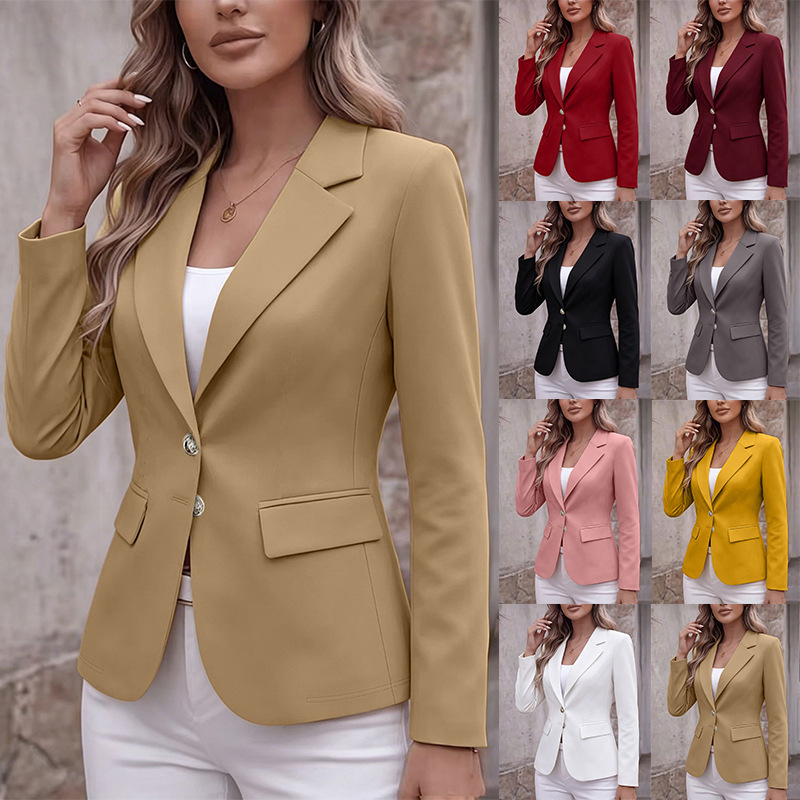 Amazon Women's New Autumn Commuter Blazer with Slim Fit Waist, Solid Color Two-Button Long-Sleeve Small Blazer