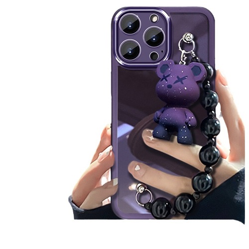 Applicable to Apple 15 mobile phone case transparent bear bracelet iPhone 14 promax protective case 13 new high-end feeling