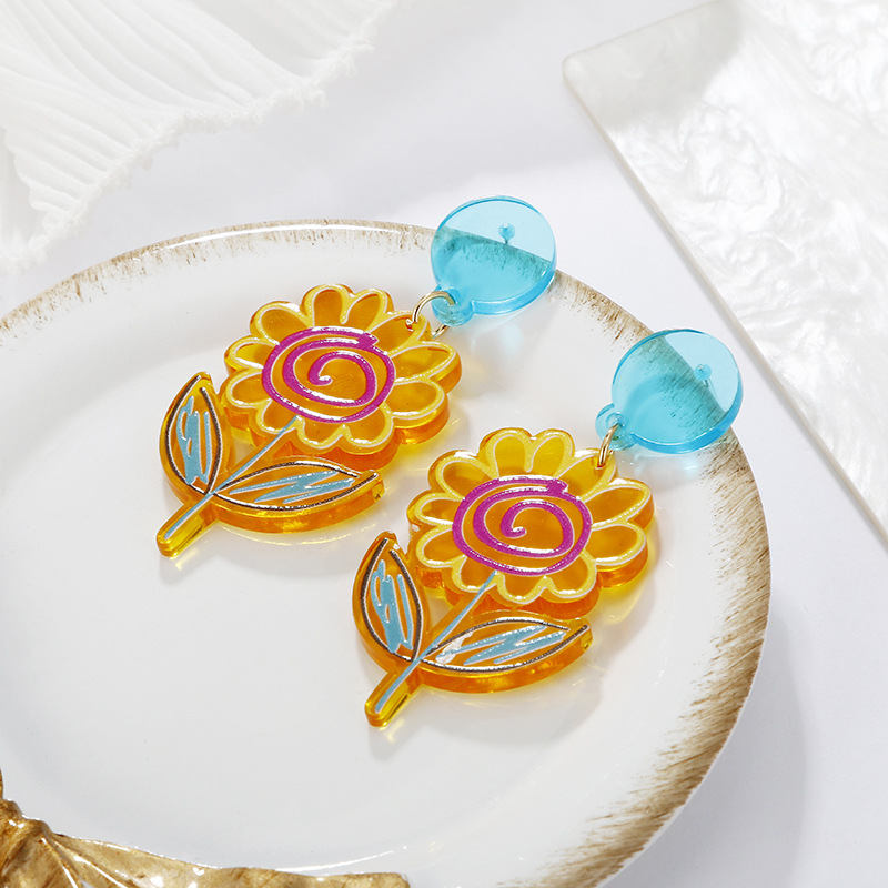 Wholesale Jewelry Geometric Color Matching Sunflower Earrings Nihaojewelry display picture 5