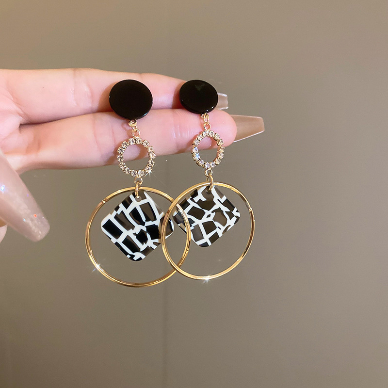 真金电镀银针豹纹星星圆圈耳环欧美潮流设计感耳坠气质氛围感耳饰详情44