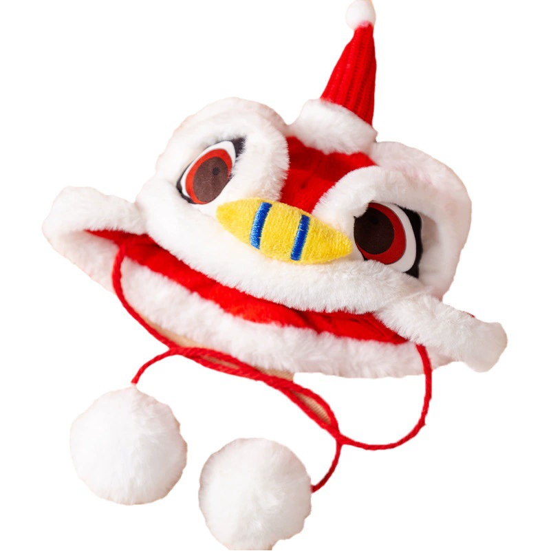 Новогодний танец льва фестиваль шляп Burr праздничный весна и осень маленькая собака Модная фотография теплые товары для домашних животных