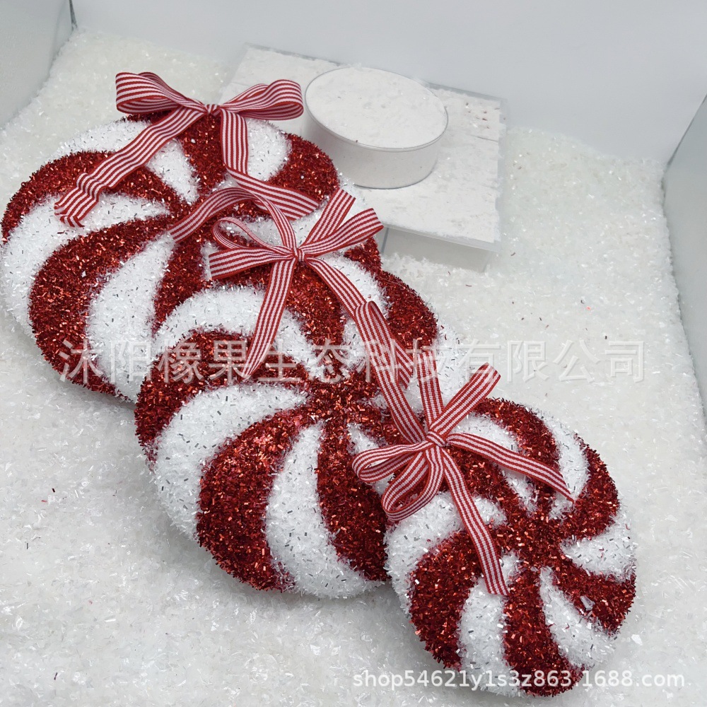Caramelos de Navidad, caramelos redondos rojos y blancos, artículos de decoración festiva