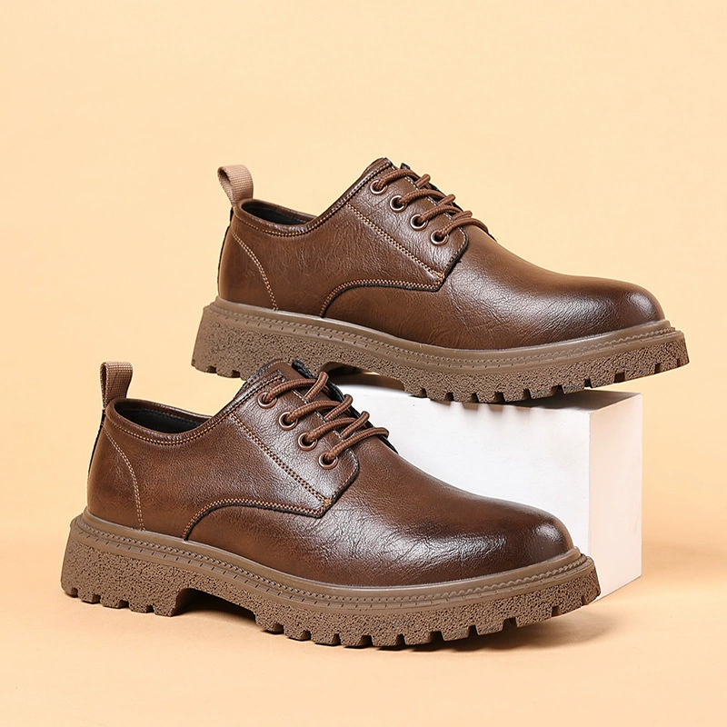 Мужская обувь на толстой подошве, Рабочая обувь с мягким дном, дышащая Ретро, модная кожаная обувь с большим носком, повседневная официальная одежда, мужская мода с круглым носком