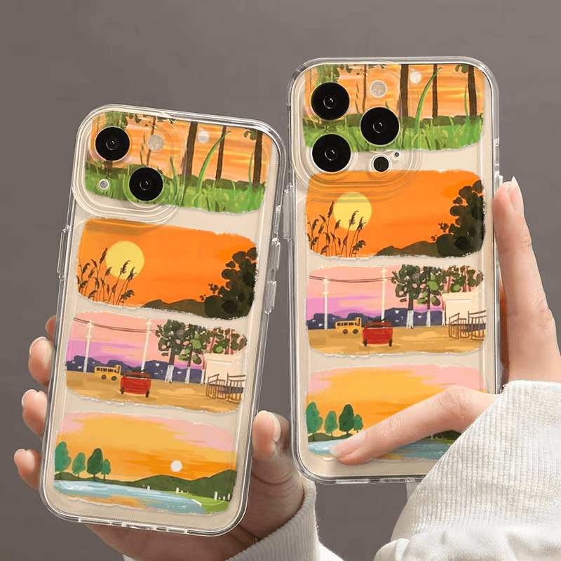 The setting sun of the rear steep door is suitable for Apple 15PROMAX advanced feeling mobile phone case iPhone16 niche 14 soft anti-drop The setting sun of the rear steep door is suitable for Apple 15PROMAX advanced feeling mobile phone case iPhone16 niche 14 soft anti-drop