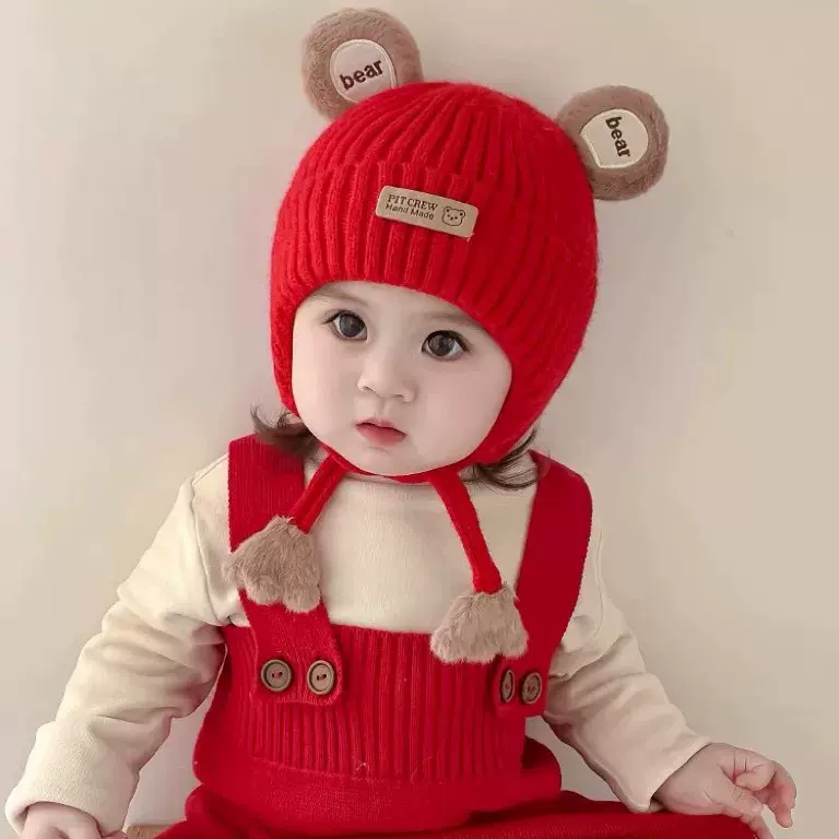 宝宝帽子秋冬季男女童针织毛线帽可爱男孩保暖儿童冬天婴儿护耳帽