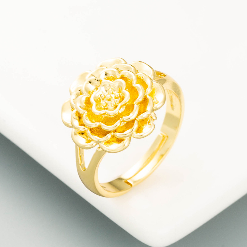 Mode Übertrieben Kupfer Überzogen 18 Karat Gold Blume Offener Ring Persönlichkeit Trend Party Ring Zubehör display picture 4