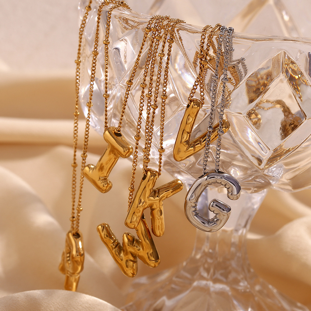 316L Stainless Steel Chain Material PVD Coated Real Gold Plated Letter 316L Stainless Steel  Simple Style Waterproof Non Tarnish Surgical Steel 316L Stainless Steel  Pendant Necklace
