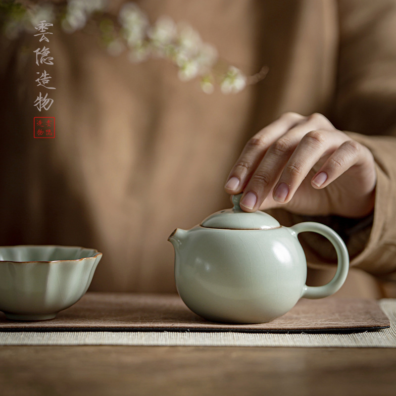 天青汝窑西施壶开片可养陶瓷茶壶泡茶壶单个复古功夫茶具手抓壶