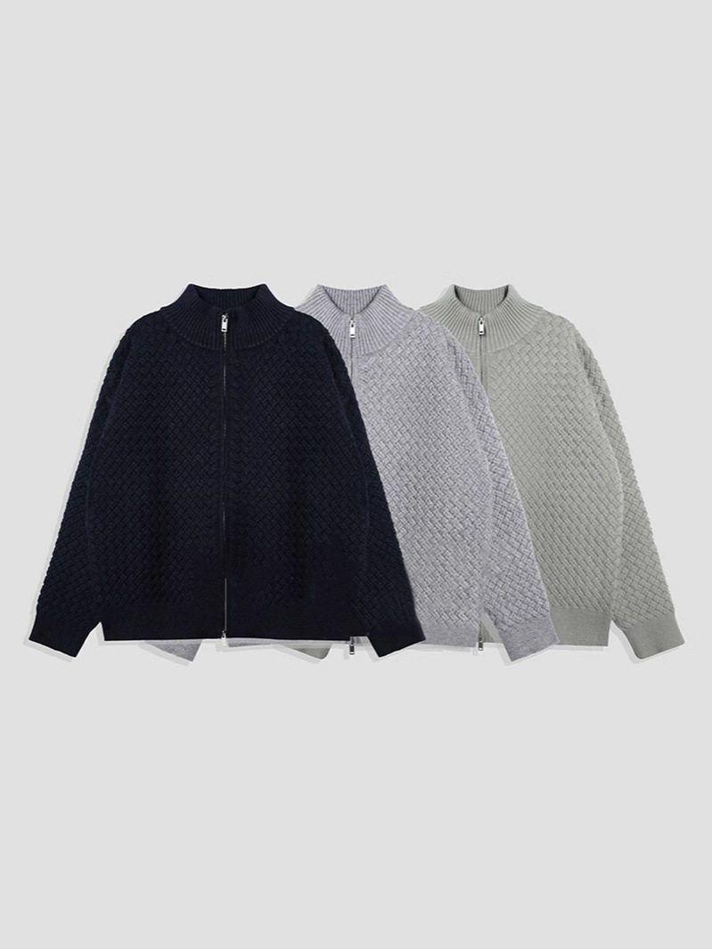 Comercio exterior primavera y otoño cremallera camiseta de punto hombre cuello largo suelto cardigán de manga larga delgado de cuello medio alto suéter de hilo delgada abrigo