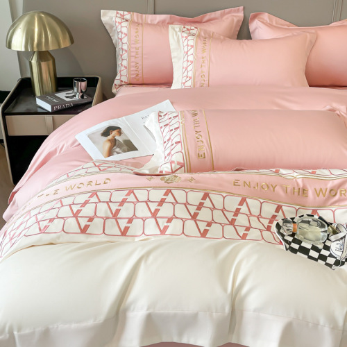 A class 160 cotton long fiber pure cotton four-piece set plain embroidered quilt cover bed sheet bed sheet bedding all cotton 