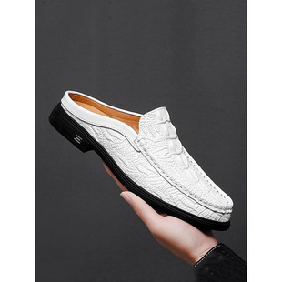 W 83424 Crocodile print slip-on bean shoes �{�~�y����ƽ�׶�