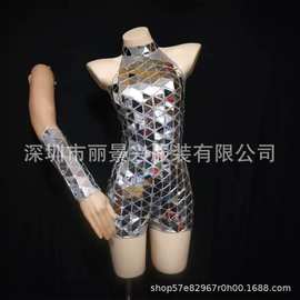 跨境演出服个性镜面亮片塑身衣女团舞台打歌服酒吧女DJ网红才艺表