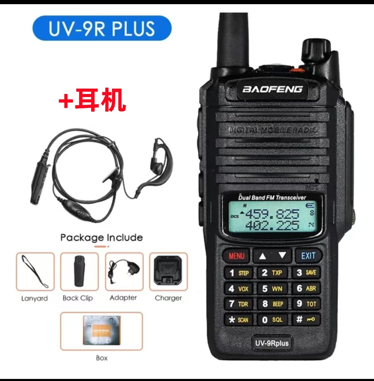 Radio Walkie-Talkie Baofeng UV9Rplus Resistente al Agua IP67, Radio Portátil de Alta Potencia, Doble Banda UV, Doble Modo, para Viajes en Auto y Comercio Exterior