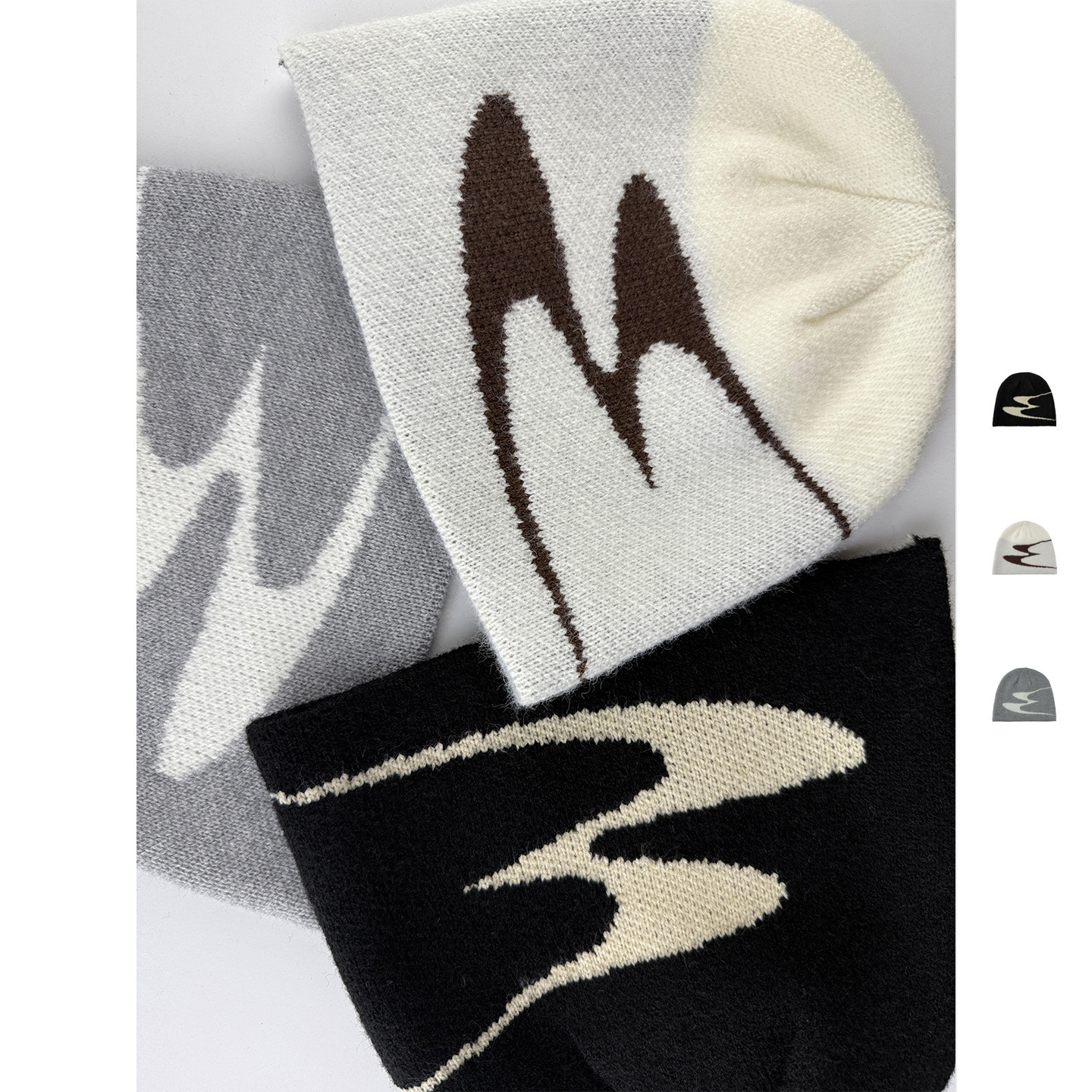 韩国小众设计师款撞色logo针织帽男女秋冬保暖护耳套头毛线帽冷帽