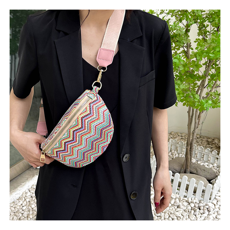 Crossbody Bag Bags Type Daily Occasion Women's Vintage Style Color Block Waves Braid Waist Bags