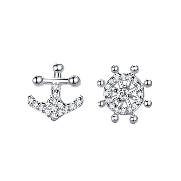 Creativo de plata esterlina timón pendientes S925 diamante completo timón asimétrico estilo coreano pendientes ins estilo mismo estilo