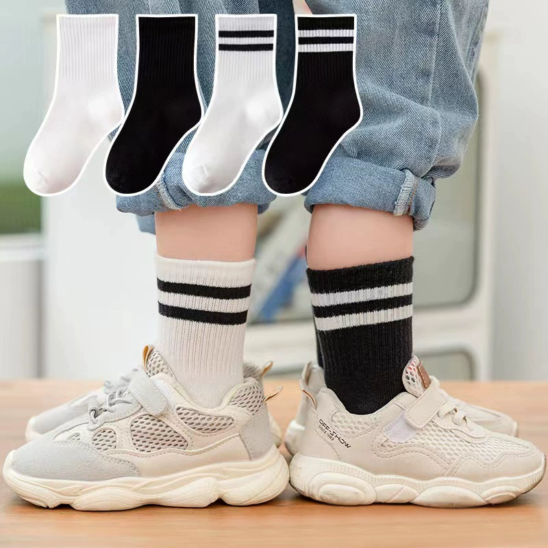 Детские носки, мужские и женские носки, осенне-зимние спортивные носки для колледжа, детские носки, однотонные хлопковые носки в полоску, оптом