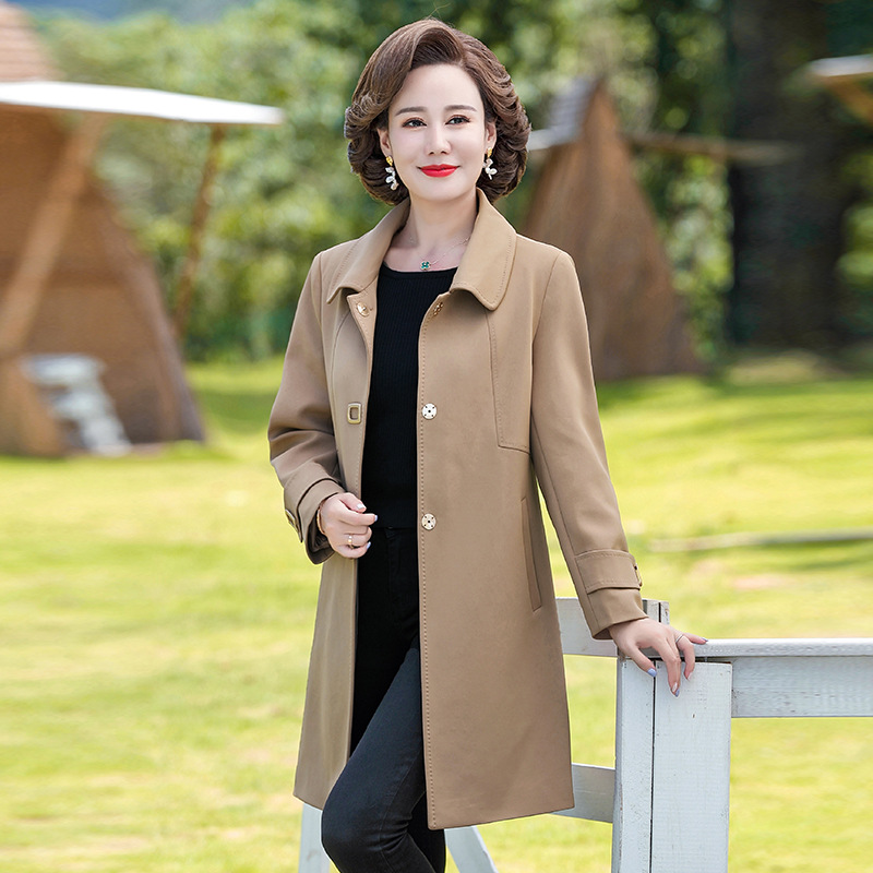 Spring and Autumn Middle-aged and Elderly Mother Clothes Autumn Clothes 50 to 60 Years Old Autumn Coat Trenchcoat Women's New Style Coat