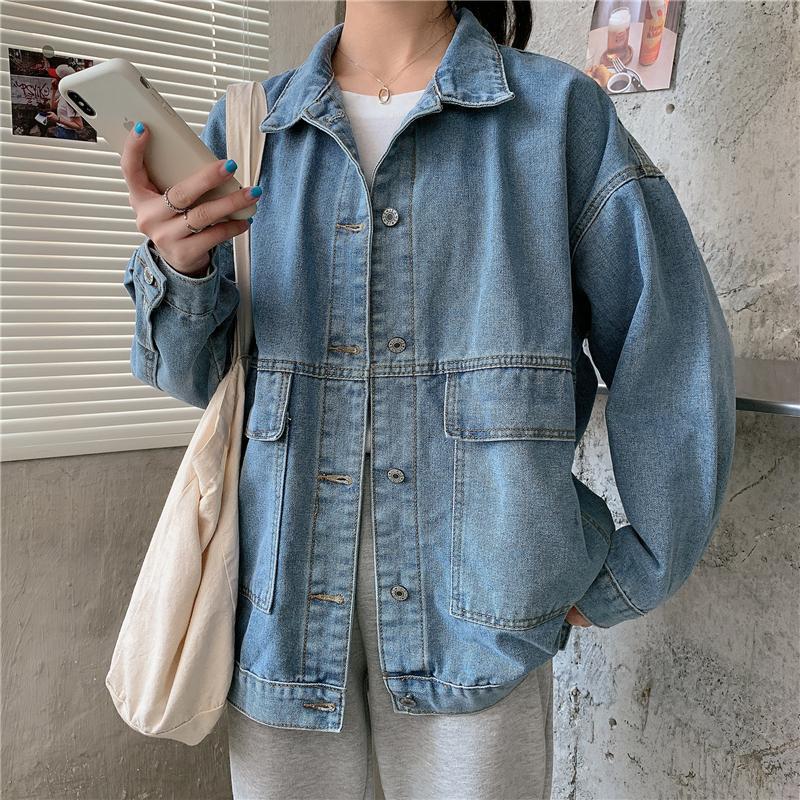 跨境加大码牛仔外套女短款春秋新款韩版宽松长袖牛仔衣短外套上衣