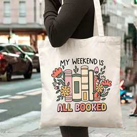 跨境外贸 书本花卉双面印花帆布包 可热转印logo 图片文字