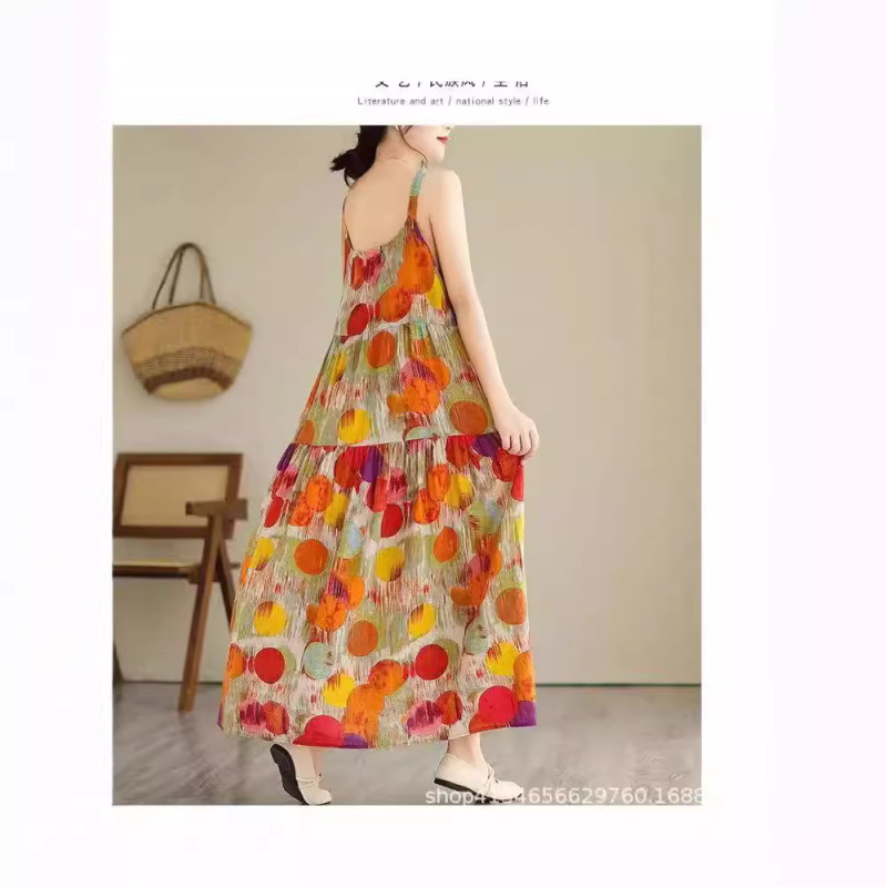 Cross-border Wholesale Elegant Elegant Sleeveless Holiday Style Casual Vacation Skirt Sling Casual Loose A- line Dress for Mother