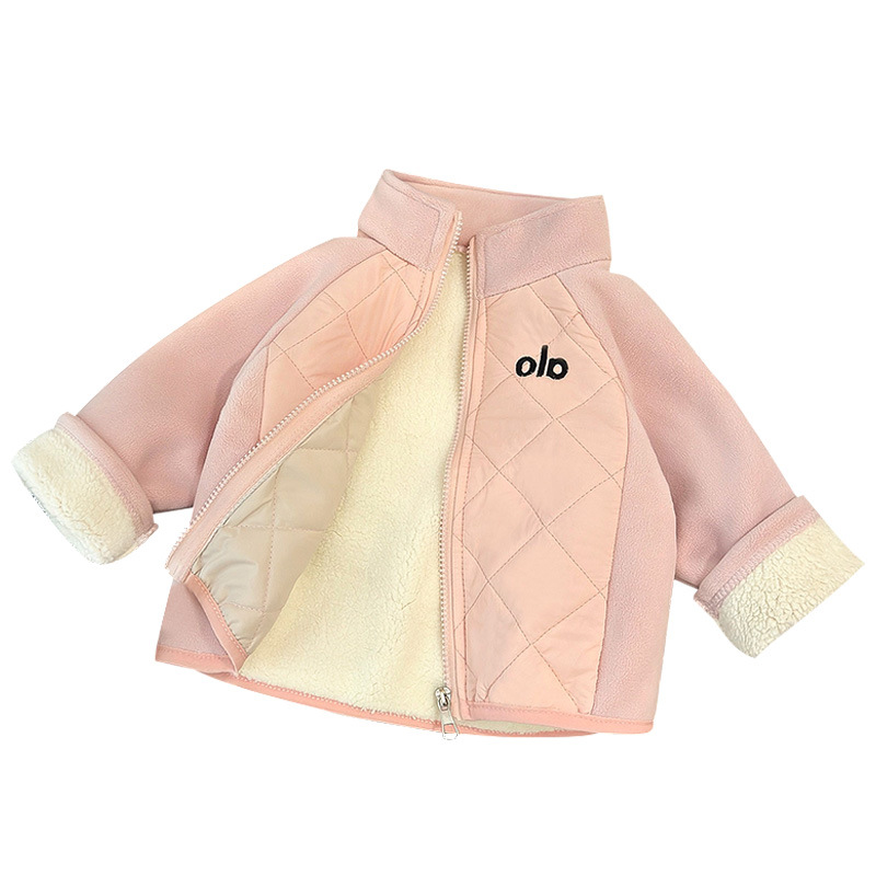 Niños otoño y invierno nuevo estilo de lana de lana de lana de lana de letras logotipo cremallera de collar chaqueta chaqueta de niños y niñas
