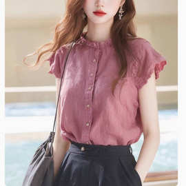 木耳边立领2026小飞袖衬衫女摩哥鱼元创小众夏季独特别致漂亮小衫