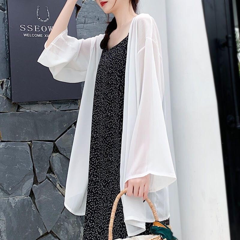 Plus-Size Sun Protection Clothing for Women, Summer Coat, Mid-Length Style, Very Stylish Sun Protection Cardigan for Plus-Size Women, Chiffon Thin Outerwear, Small Shawl