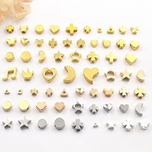 18k金色光面五角星月亮蝴蝶隔珠穿孔饰品配件金色项链手链隔片材