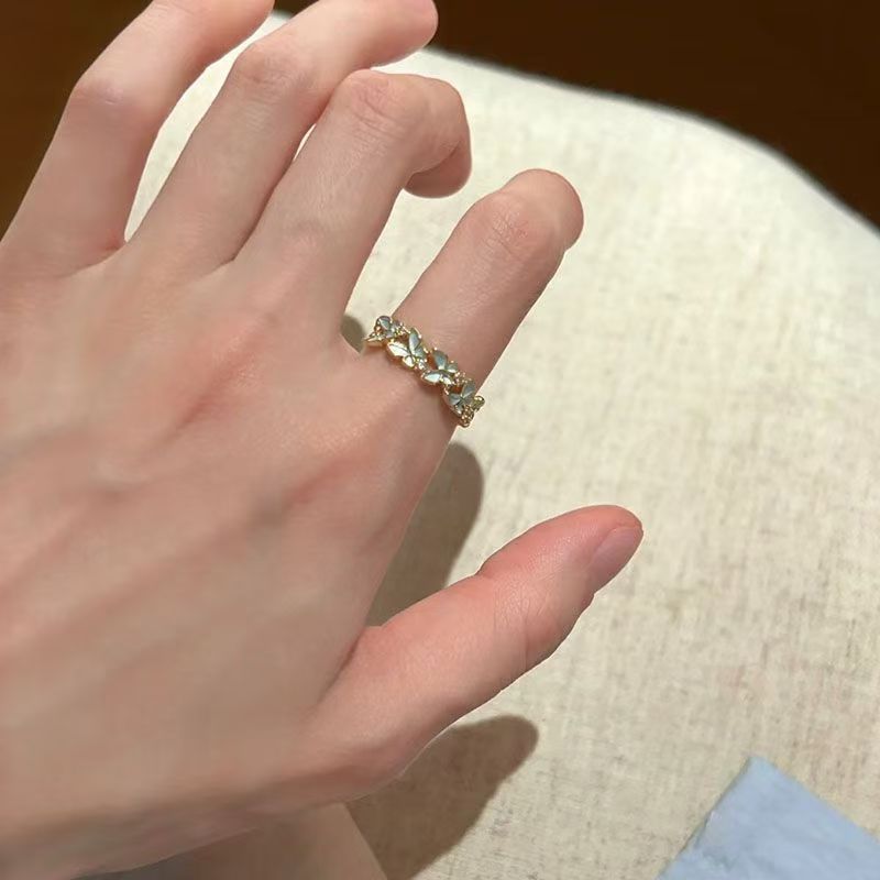 軽奢氷河超白ジルコンブルーリング女性向けニッチデザイン人差し指リングシンプル高級感指輪卸売