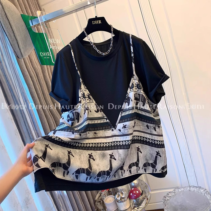 Plus Size Unique Design Cute Cartoon Letter Puppy Print Short-Sleeved T-Shirt Women's Summer New Short-Sleeved Round Neck Top Plus Size Unique Design Cute Cartoon Letter Puppy Print Short-Sleeved T-Shirt Women's Summer New Short-Sleeved Round Neck Top