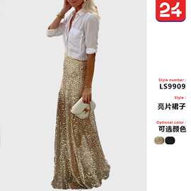 2025年春秋跨境欧美亚马逊独立站直销女装亮片长半裙亮片裙