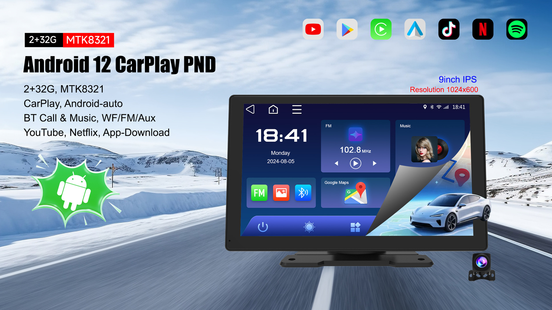 Foreign trade wholesale 9inch Android universal car central control screen car navigation system carplay portable screen dashcam
