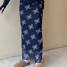 欧美风2024蝴蝶印花半身裙女夏气质高腰垂感显瘦网纱裙中长款裙子