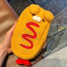 炸虾狗笔袋日系新款高颜值可爱毛绒铅笔袋中学生大容量文具收纳包