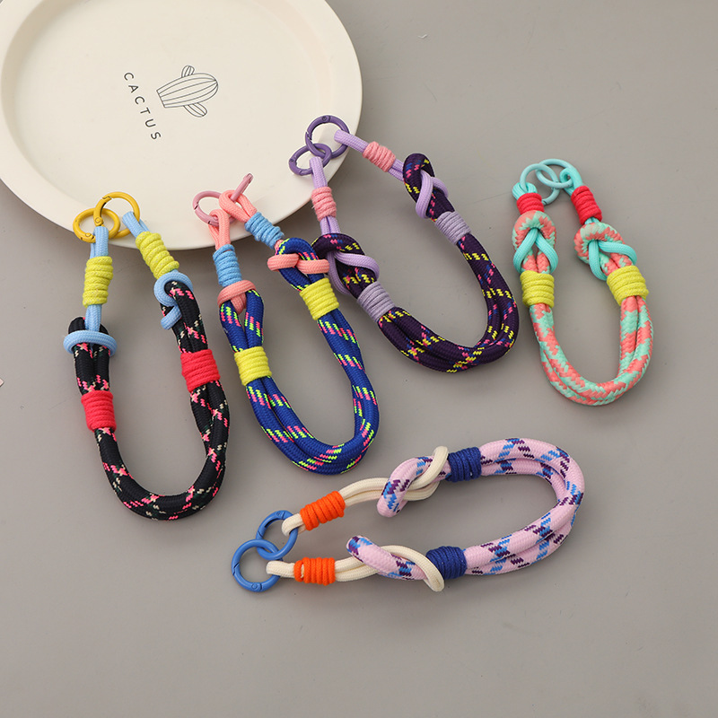 Double-Button Mobile Phone Lanyard Women's Bag Decorative Rope Braided Rope Short Wrist Strap Outdoor Sports Anti-Lost Car Key Accessories