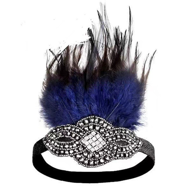 1920s masquerade headband women's diamond-encrusted feather headband…