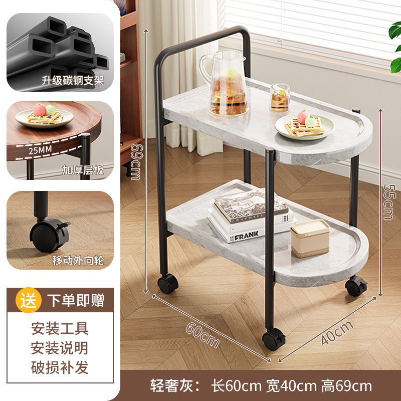 可移动小推车中古风沙发边几桌子客厅带轮茶几卧室床边零食置物架|undefined