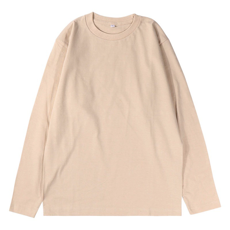 230 г Тяжелая белая футболка с длинными рукавами Базовая рубашка для пар с круглым вырезом хлопковая наборная внутренний верх свободная повседневная мужская