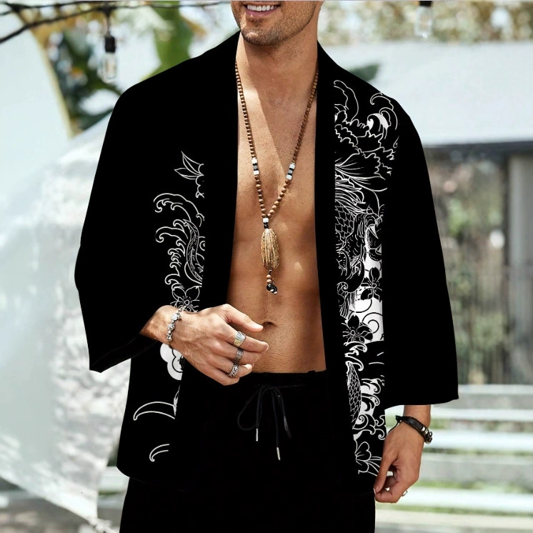 Кимоно хаори, кардиган в японском стиле, ретро аниме, халат для косплея, китайский стиль, куртка с принтом дракона, топ