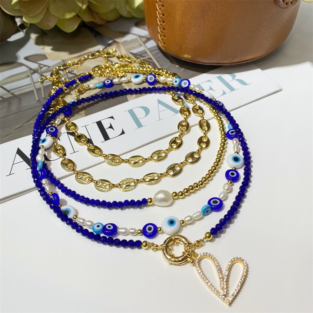13g Weight Rhinestones Inlay Material Necklace Classification 1 Piece Quantity Holiday Occasion Mixed materials Material Heart Shape, Eye Pattern Women'S Gender Beaded Design Ethnic Style Style 1 Piece Ethnic Style Heart Shape Eye Mixed Materials Beaded Rhinestones Women's Necklace 2