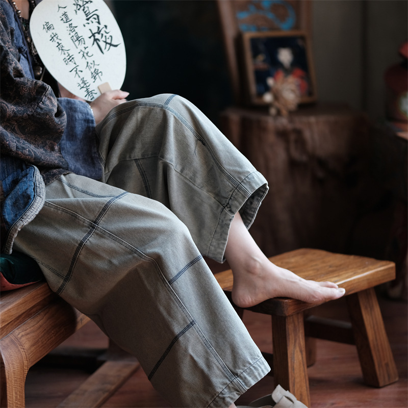 Autumn New Style Denim Patchwork Loose Versatile Pants 2074 Light Blue