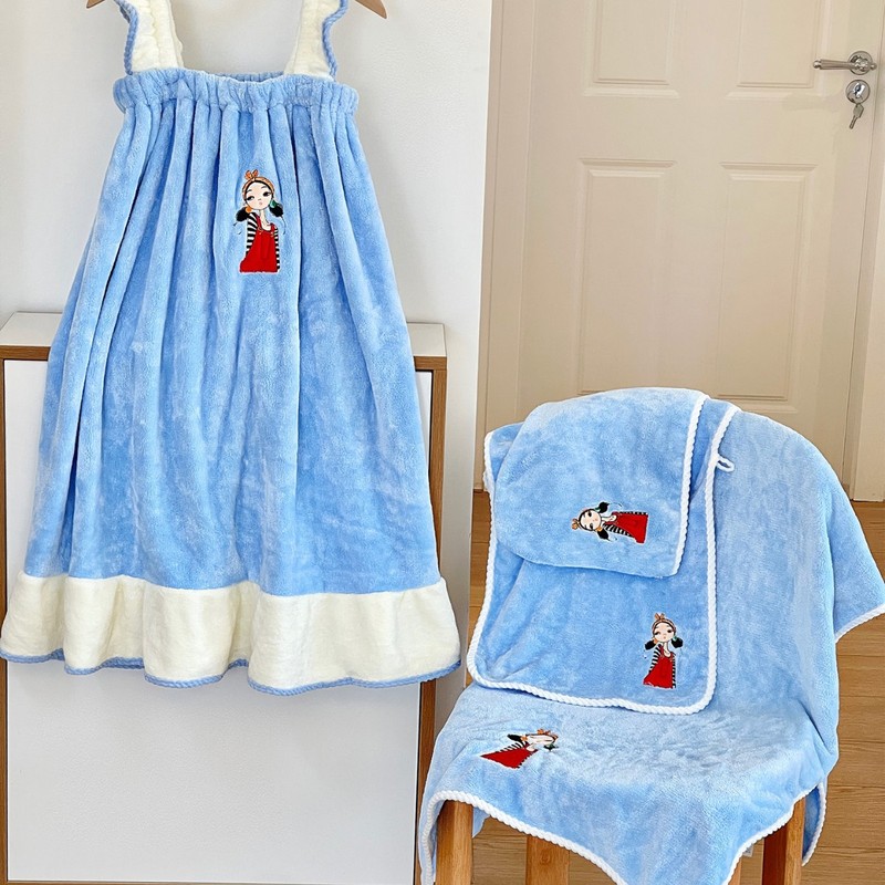 かわいい女の子の刺繍入り快適なタオルバスタオルコーラルベルベット吸水性速乾性糸くずの出ない柔らかい肌に優しい大人用フェイスタオル|undefined