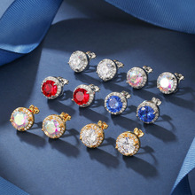 亚马逊爆款微镶锆石无耳洞耳夹时尚几何圆形女时尚轻奢新娘耳环