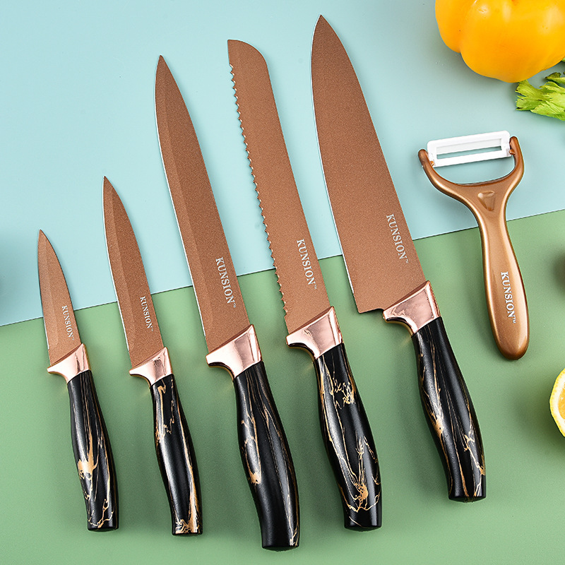 Cuchillo de frutas de venta caliente, cuchillo de cocina para el hogar, juego de cuchillos de frutas cortados de acero inoxidable, juego de cuchillos de cocina, juego de seis piezas