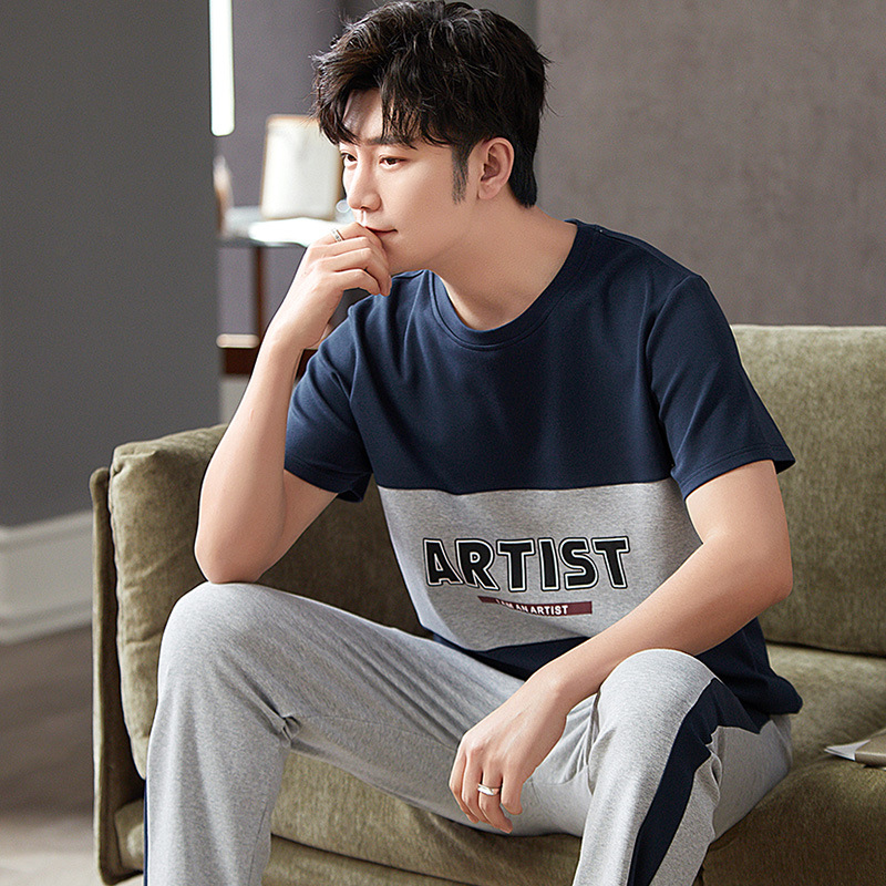 Jiao Caimeng pijamas de los hombres de verano de algodón pantalones de manga corta ropa para el hogar de los hombres de primavera y otoño traje de algodón delgado más el tamaño