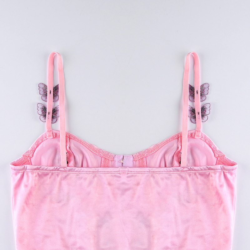 sexy pink hook buckle butterfly chapter satin camisole  NSSSN119378