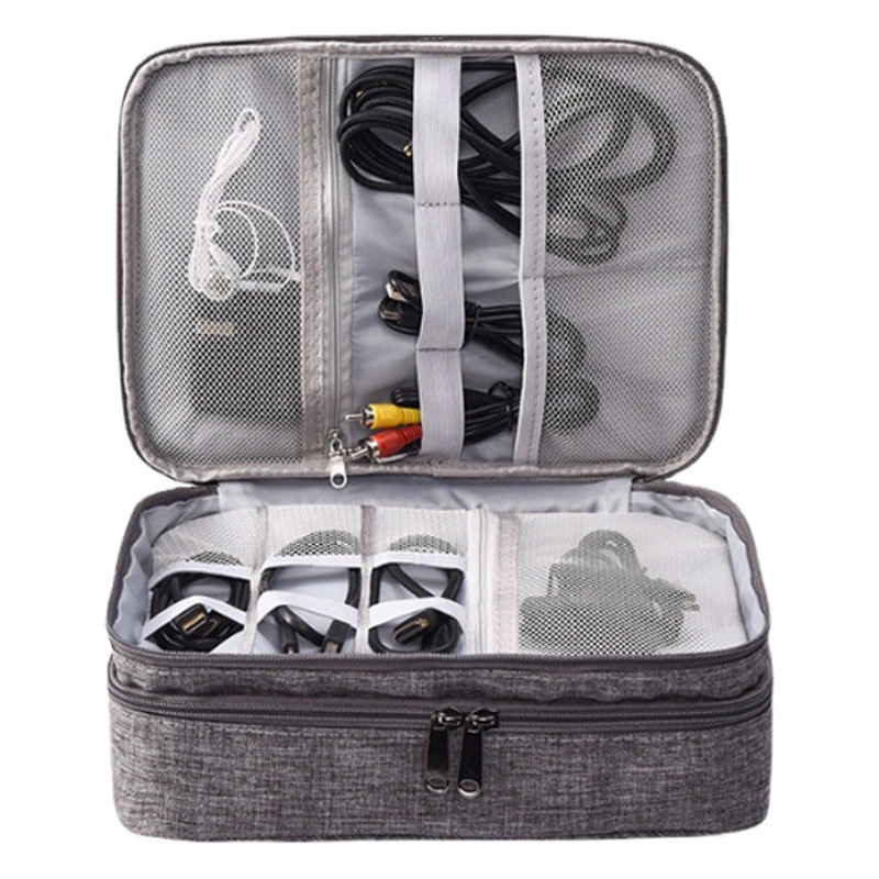 Nueva bolsa de almacenamiento electrónico de tres capas de poliéster catiónico bolsa digital multifuncional cable de datos de carga bolsa de almacenamiento del tesoro