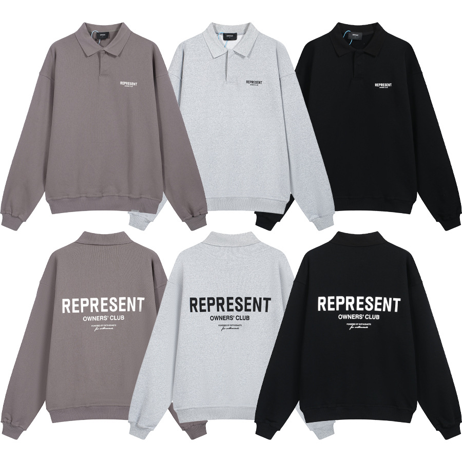 Cross-border REPRESENT letter slogan impresión High Street hombres sueltos suéter de solapa casual de las mujeres camisa de polo de moda